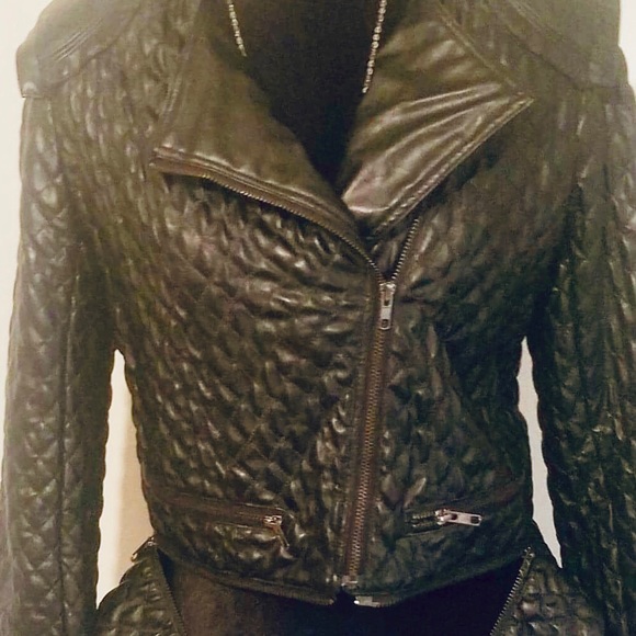 Black Faux Quilted Leather Size M Jacket - Picture 2 of 7